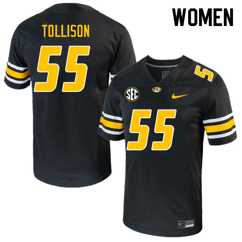 Women #55 Connor Tollison Missouri Tigers College 2023 Football Stitched Jerseys Sale-Black